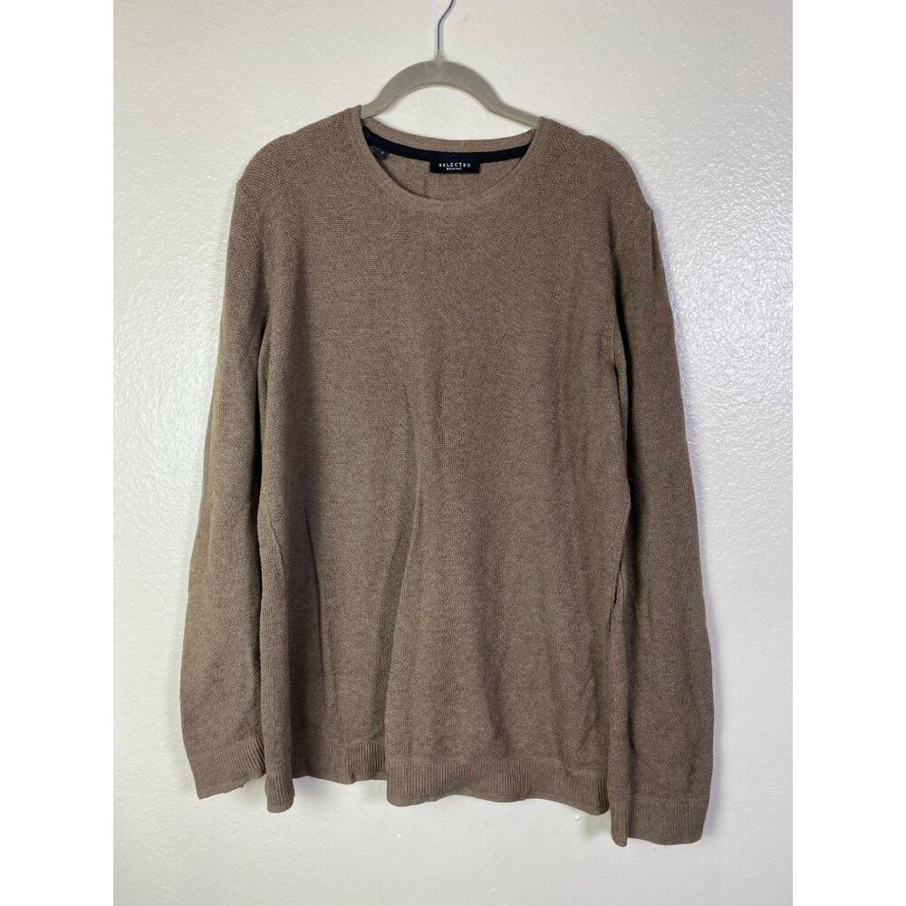 Selected Homme Mens Organic Cotton Brown Crewneck Sweater Size Large Thermal